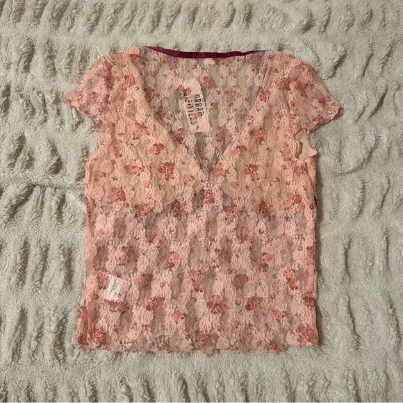 Floral Pink Fairy Lace Top with Purple Ribbon Trim baby tee by Kimchi Blue - Picture 6 of 6